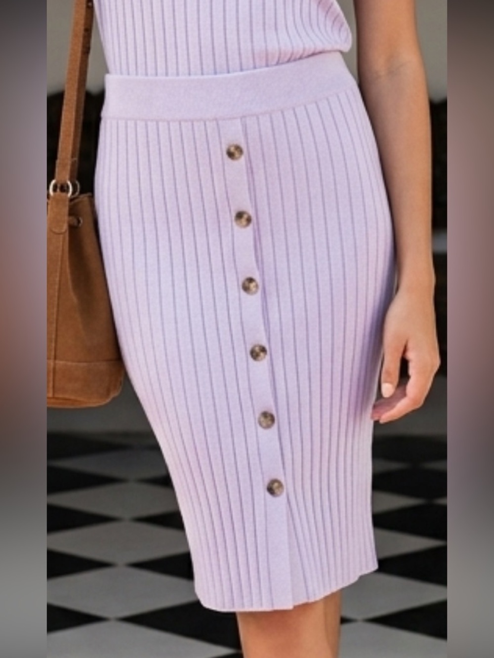 One Grey Day designer light purple ribbed pull on knit skirt NWT size L.